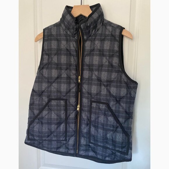 J.Crew Quilted Puffer Vest Gray Black Plaid Medium - Picture 2 of 5